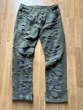 Siberia Hills Men’s Jeans spiritual ripped grunge size 36 green